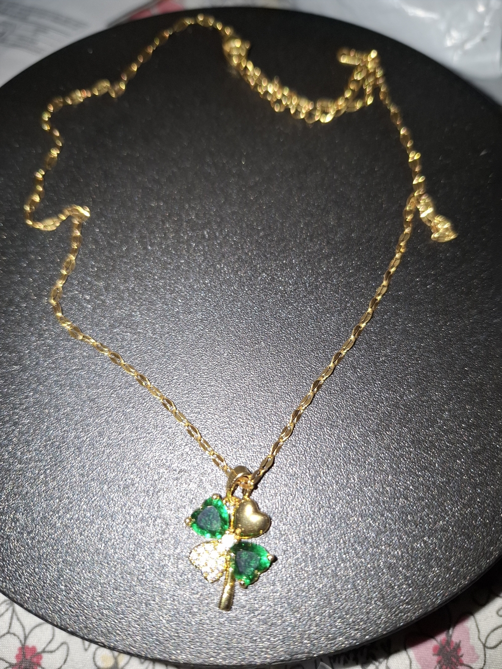 Gold Shamrock Clover Necklace with Green Stones - Women's Jewelry